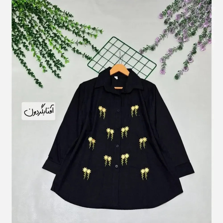 شومیز مانتویی لنین گلدوزی شده زنانه مدل اسما سایز 38 تا 48