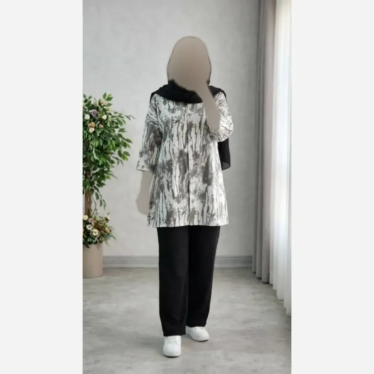 ست شومیز و شلوار زنانه مدل محدثه جنس شومیز گازوئیلی و شلوار شانتون سایز 40 تا 48