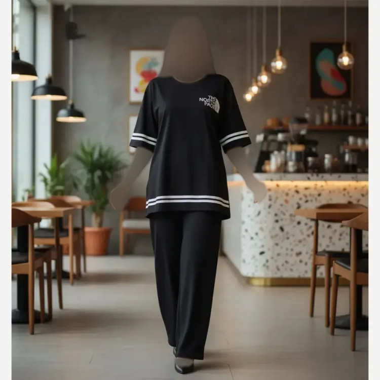 ست تیشرت و شلوار زنانه طرح North face جنس گلکسی نخ پنبه سایز فری 38 تا 48