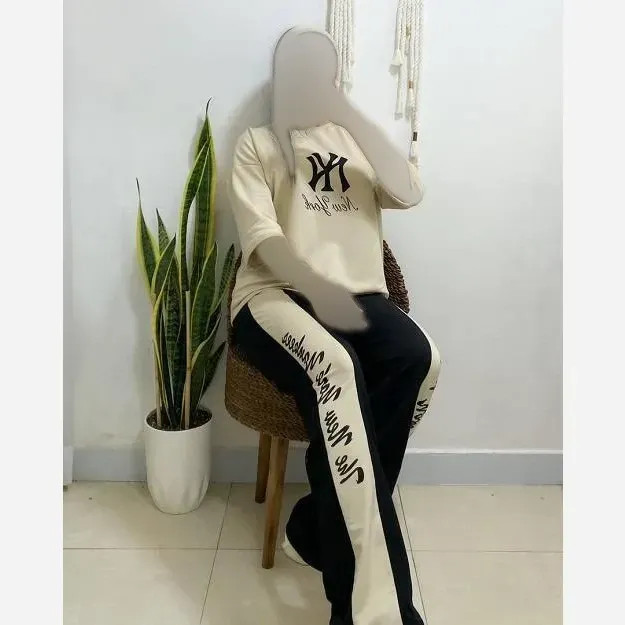 ست تیشرت و شلوار زنانه طرح NY جنس گلکسی نخ پنبه سایز فری 38 تا 48