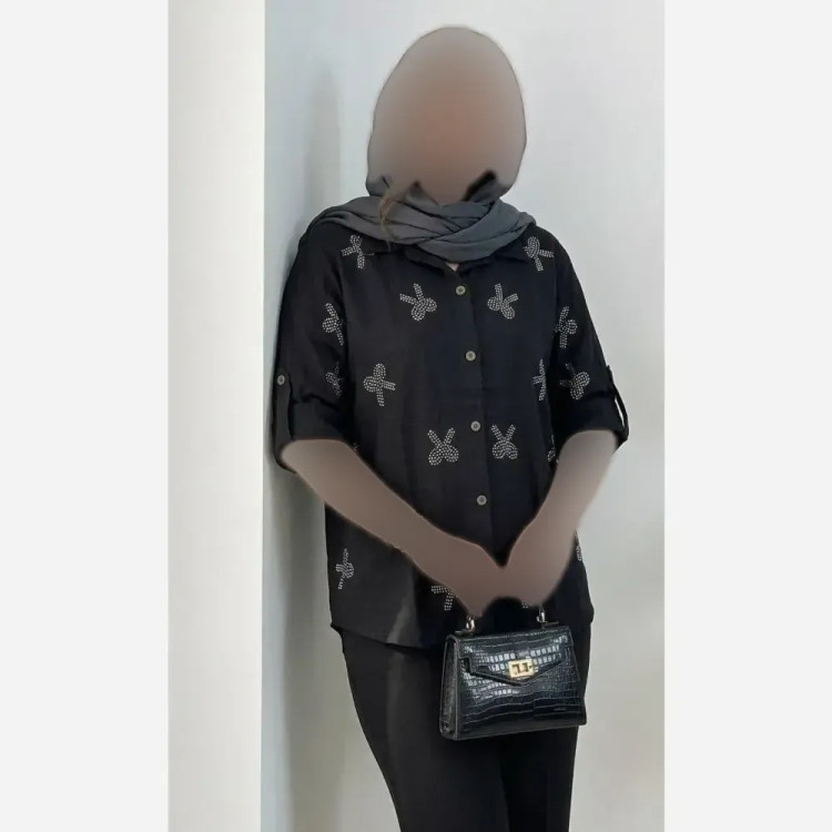 شومیز مجلسی زنانه نگینی جنس شانتون درجه یک قد 65