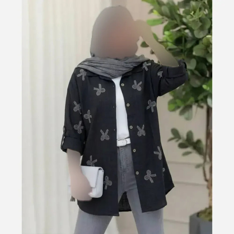 شومیز مجلسی زنانه نگینی جنس شانتون درجه یک قد 65