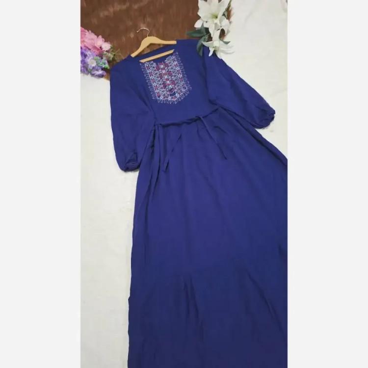 کفتان نخی چاپی کمربنددار زنانه فری سایز 38 تا 50 رنگ سرمه ای و بنفش