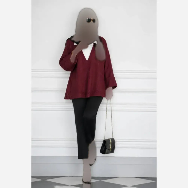 شومیز زنانه مدل نیلوفر جنس مراکشی ابریشم یقه داکرون فری سایز