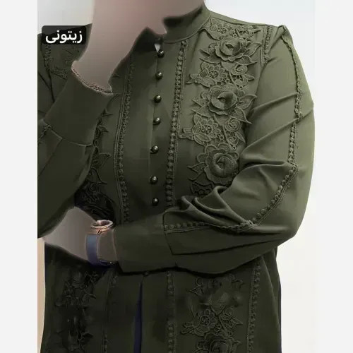 شومیز زنانه مجلسی الیزه مصری سایز بزرگ با خرج کار گیپور گل برجسته