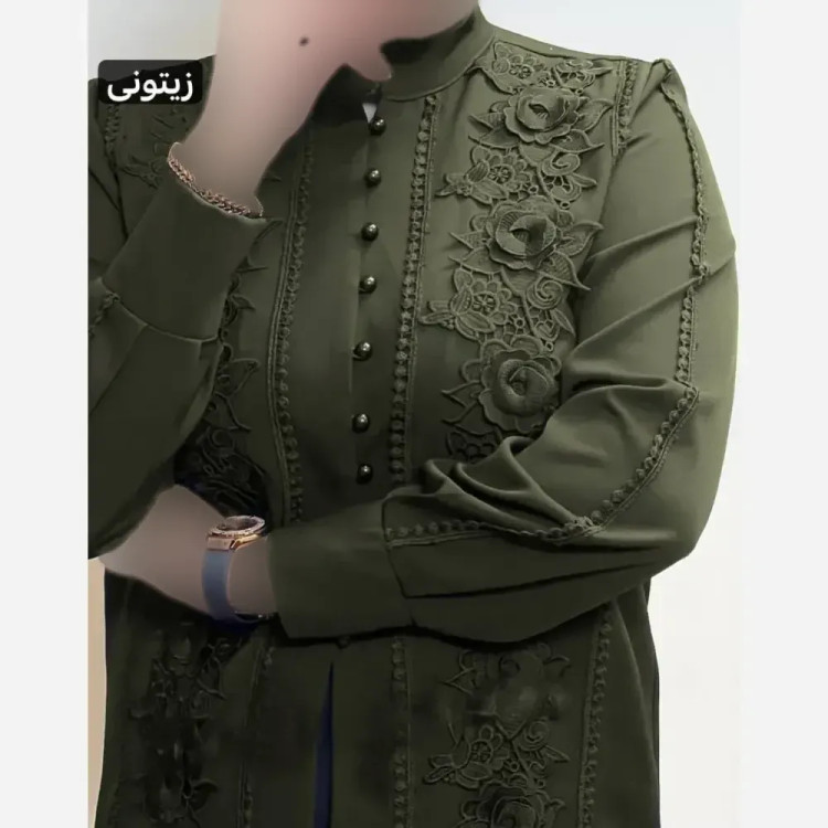 شومیز زنانه مجلسی الیزه مصری سایز بزرگ با خرج کار گیپور گل برجسته