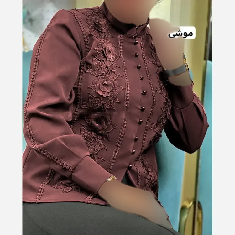 شومیز زنانه مجلسی الیزه مصری سایز بزرگ با خرج کار گیپور گل برجسته