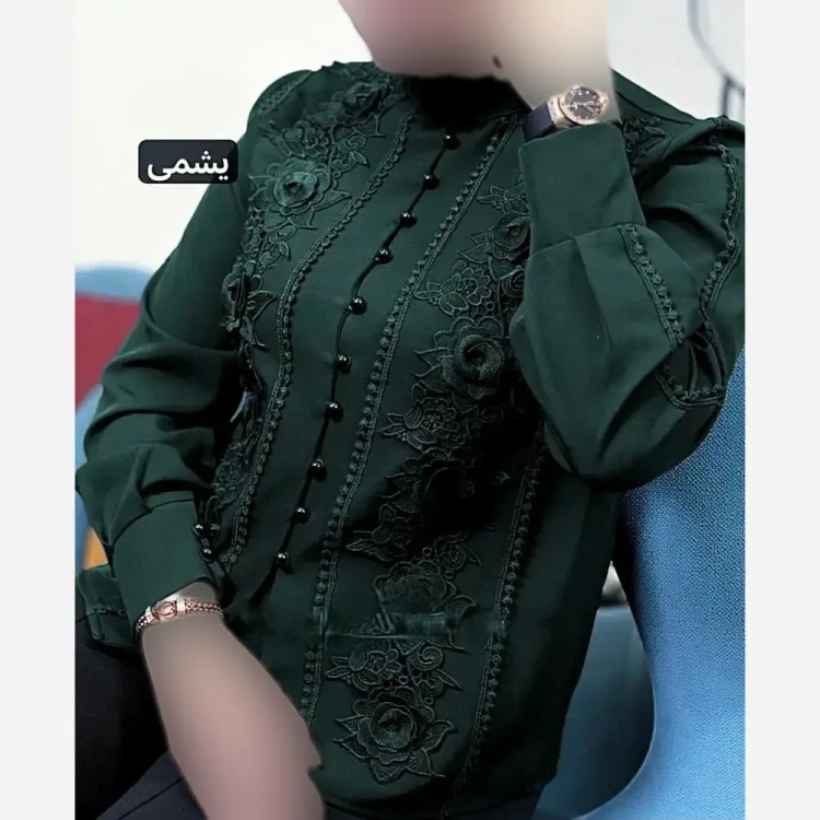 شومیز زنانه مجلسی الیزه مصری سایز بزرگ با خرج کار گیپور گل برجسته