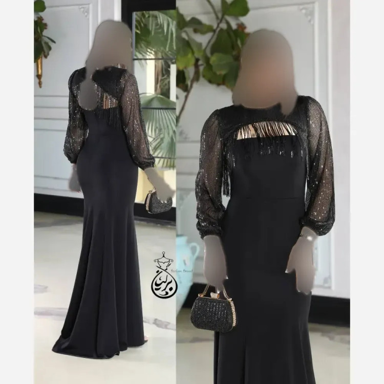 پیراهن مجلسی زنانه دکلته غواصی با رویه پولک زارا مشکی کد 310