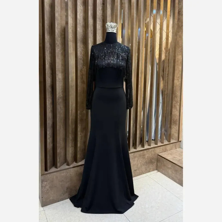 پیراهن مجلسی زنانه دکلته غواصی با رویه پولک زارا مشکی کد 310