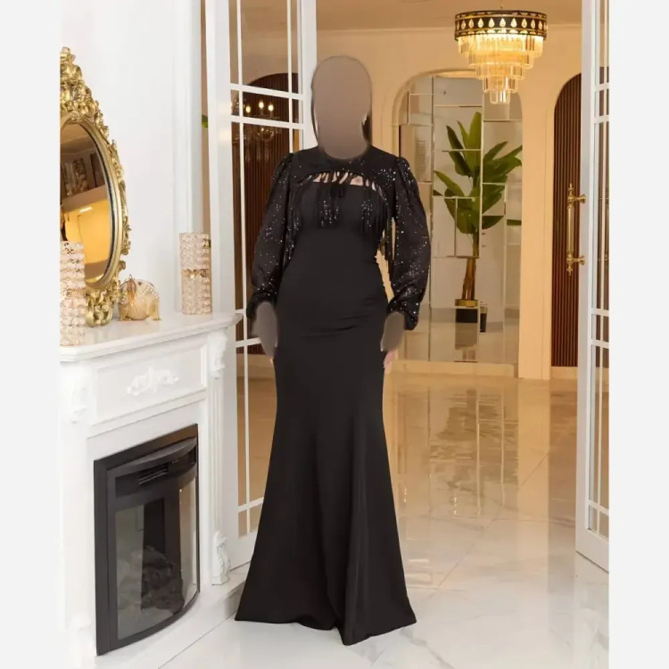 پیراهن مجلسی زنانه دکلته غواصی با رویه پولک زارا مشکی کد 310