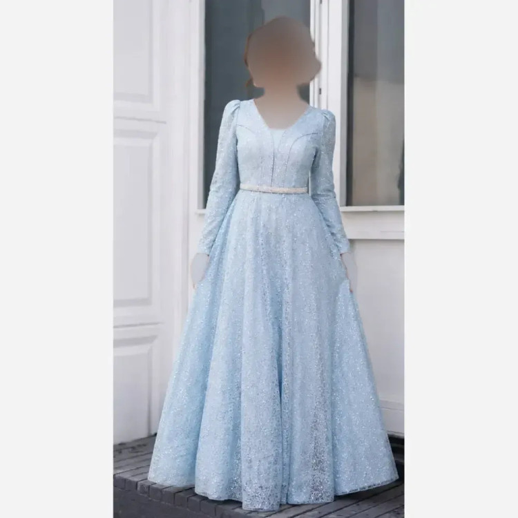 پیراهن مجلسی زنانه مدل بهار شاین با دامن تور ژپوندوزی شده قد 150