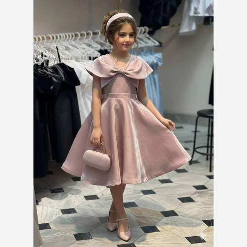پیراهن مجلسی دخترانه مدل السا جنس ساتن آمریکایی آینهای سایز 4 تا 16 سال