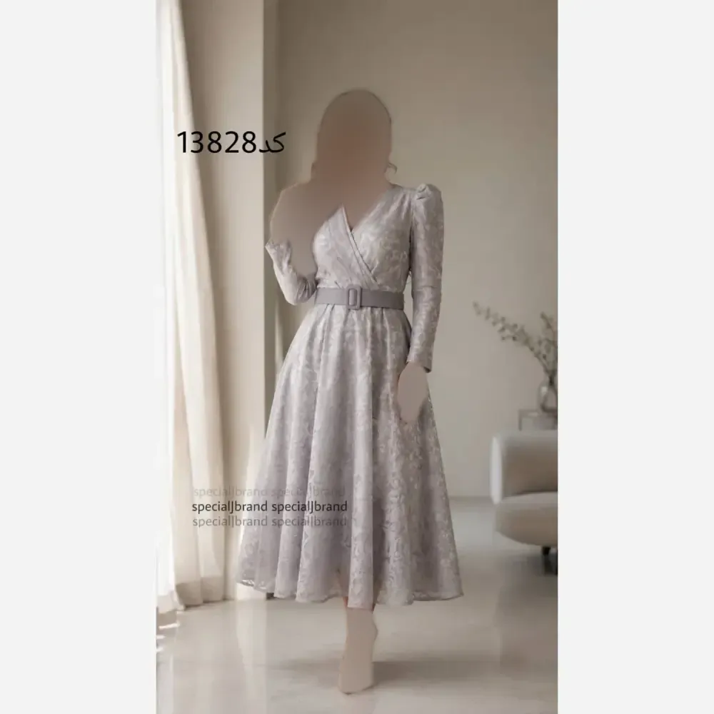تونیک مجلسی زنانه مدل دنیا جنس فلوک ارگانزا قد 135 با کمربند و زیپ