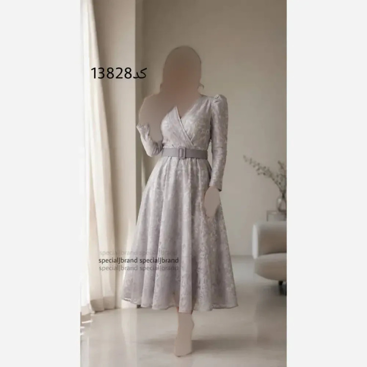 تونیک مجلسی زنانه مدل دنیا جنس فلوک ارگانزا قد 135 با کمربند و زیپ