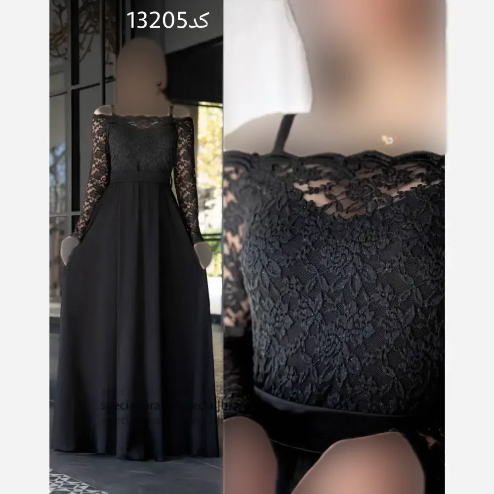 پیراهن ماکسی مجلسی زنانه جنس ساتن و گیپور شاین رنگ مشکی قد 155