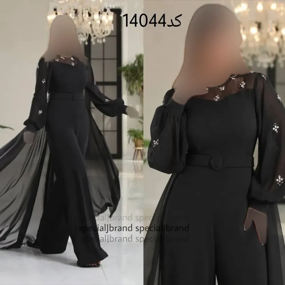 سرهمی مجلسی زنانه مدل جسیکا جنس غواصی و کرپ حریر سنگدوزی شده رنگ مشکی