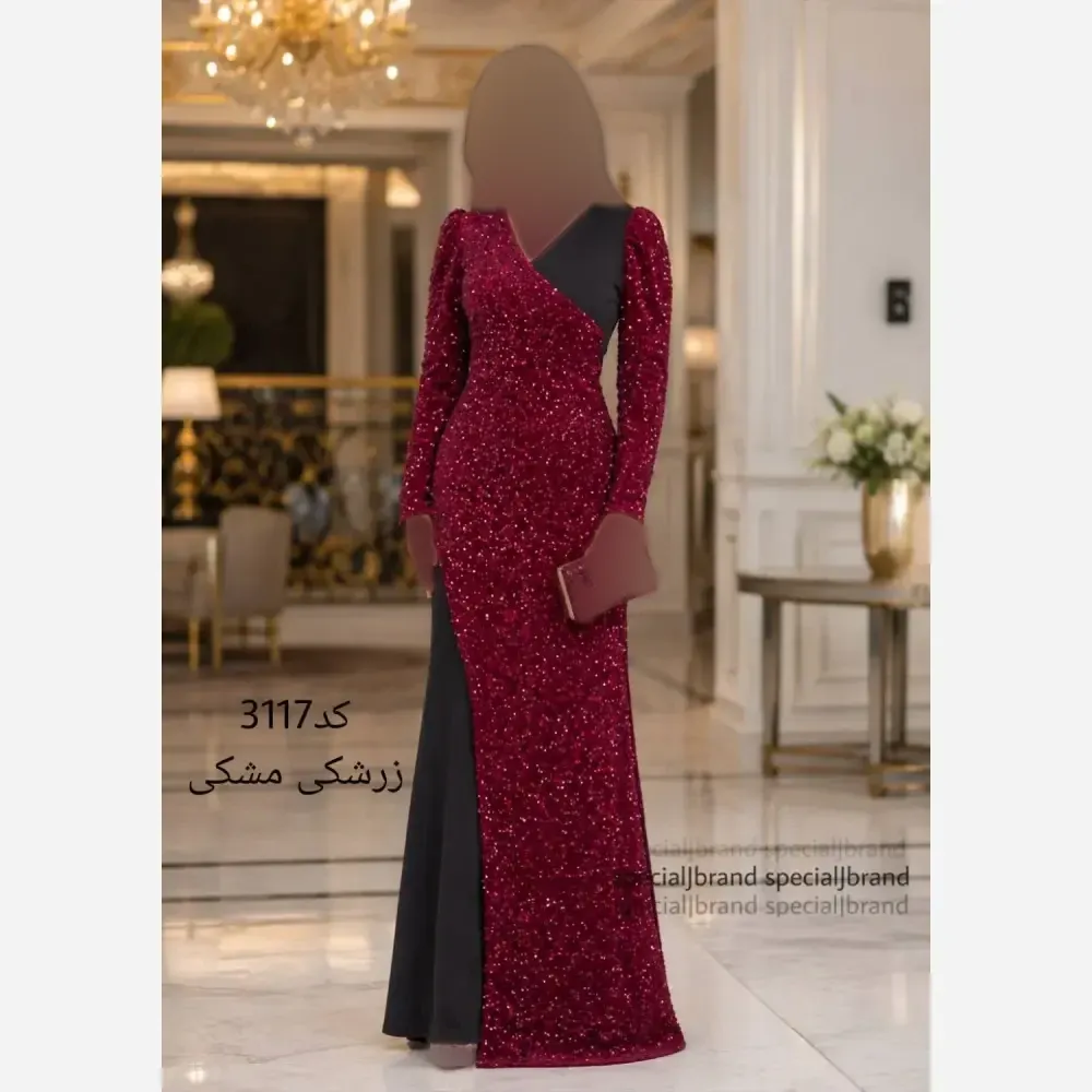 پیراهن ماکسی مجلسی زنانه مدل ریچل جنس کرپ کش و پولک مخمل سایز 40 تا 52