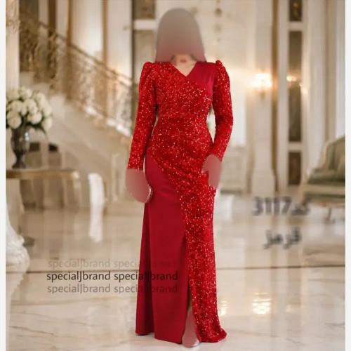 پیراهن ماکسی مجلسی زنانه مدل ریچل جنس کرپ کش و پولک مخمل سایز 40 تا 52