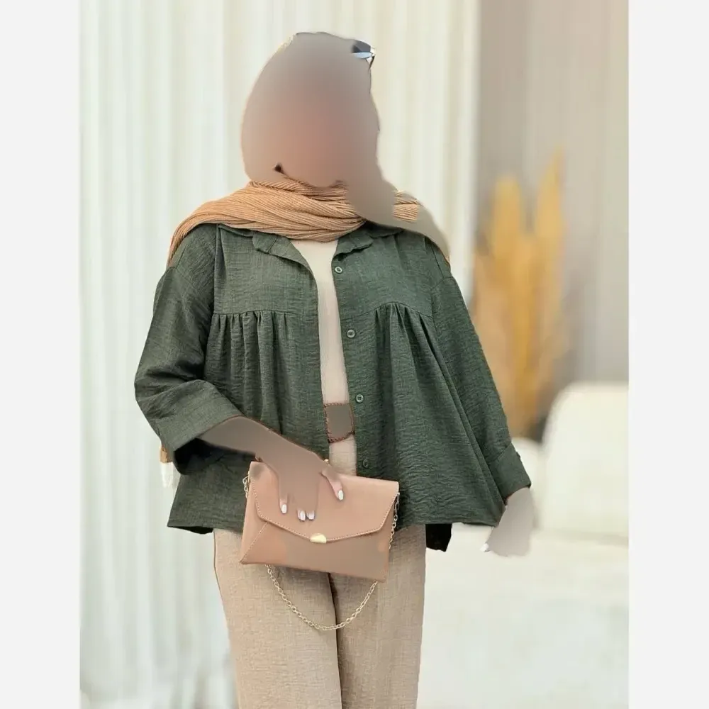 شومیز جلو چین زنانه جنس شانتون ژاکارد فری سایز مناسب 38 تا 50