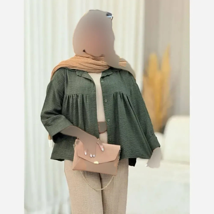 شومیز جلو چین زنانه جنس شانتون ژاکارد فری سایز مناسب 38 تا 50