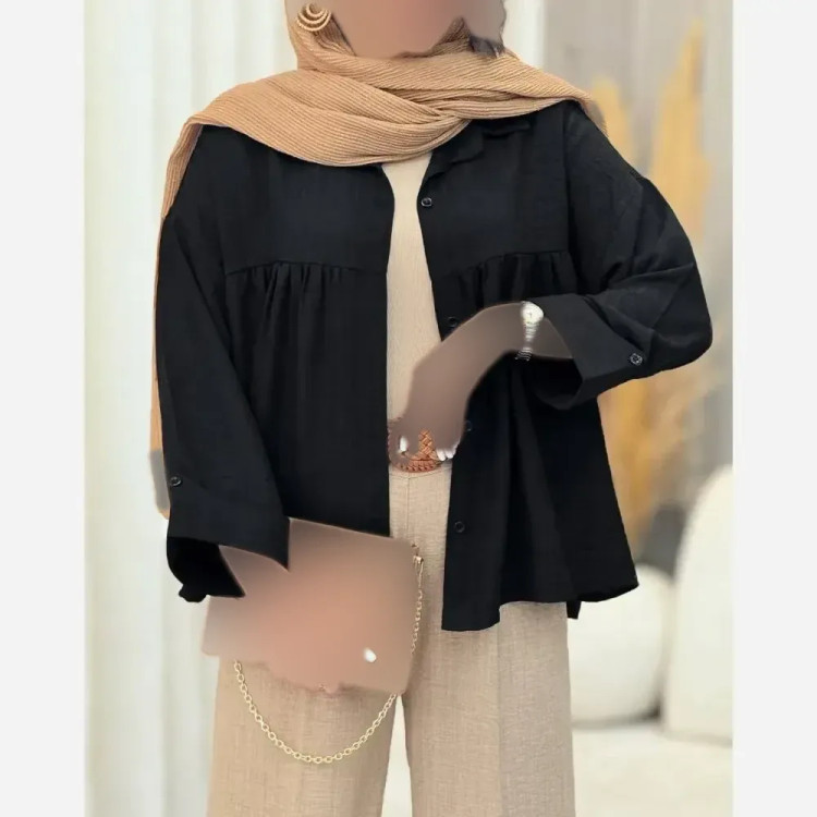 شومیز جلو چین زنانه جنس شانتون ژاکارد فری سایز مناسب 38 تا 50