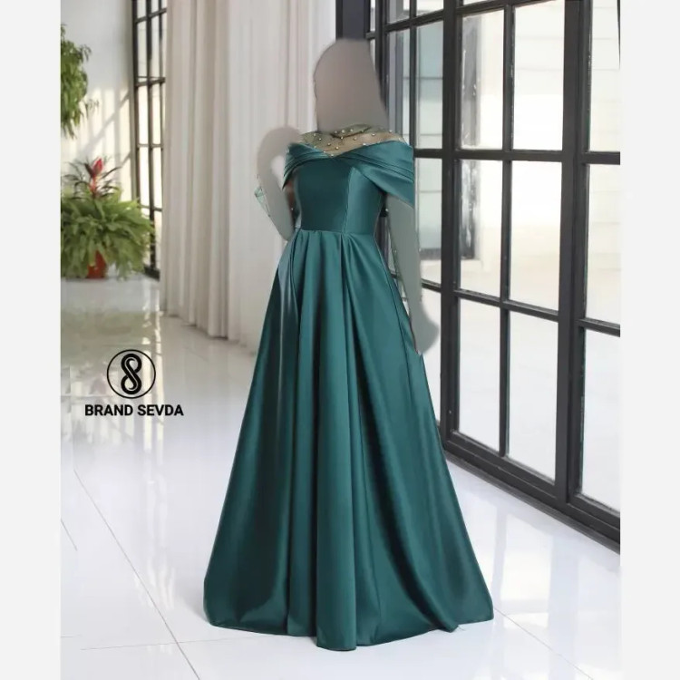 پیراهن ماکسی مجلسی زنانه مدل یکتا ساتن آمریکایی نگیندار سایز 38 تا 50
