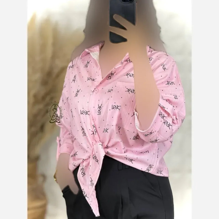 شومیز زنانه گره ای جنس لنین زنجیری فری سایز مناسب 38 تا 48