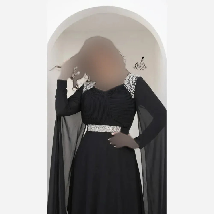 پیراهن مجلسی زنانه حریر مشکی سنگدوزی شده مدل مهتاب سایز بزرگ