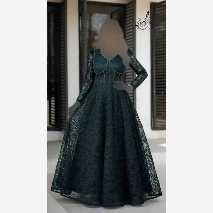 پیراهن مجلسی زنانه مدل سارا دانتل سنگدوزی شده کاپدار سایز 40 تا 52