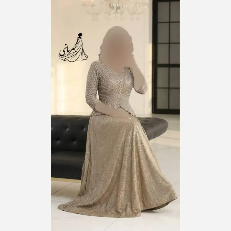 پیراهن مجلسی زنانه مدل روناک سایز بزرگ لمه ترک نگیندار کد 76449