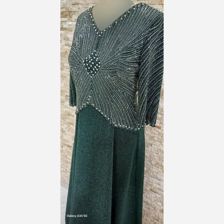 پیراهن مجلسی زنانه مدل روناک سایز بزرگ لمه ترک نگیندار کد 76449
