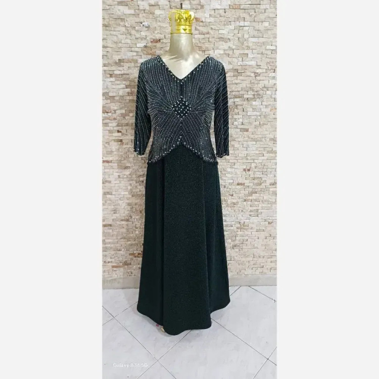 پیراهن مجلسی زنانه مدل روناک سایز بزرگ لمه ترک نگیندار کد 76449