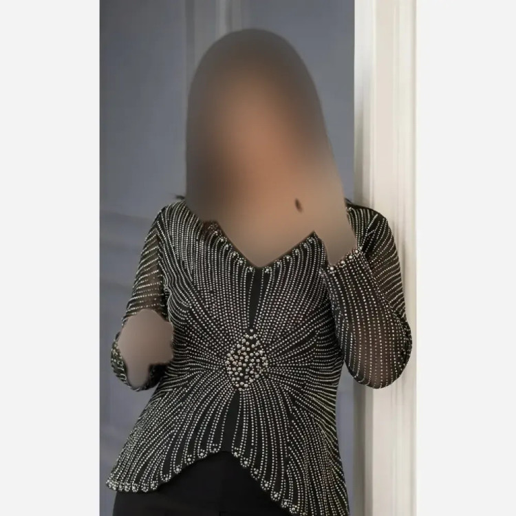 پیراهن ماکسی مجلسی زنانه سایز بزرگ مدل روناک با دامن لمه و نگینکاری شده سایز 44 تا 54