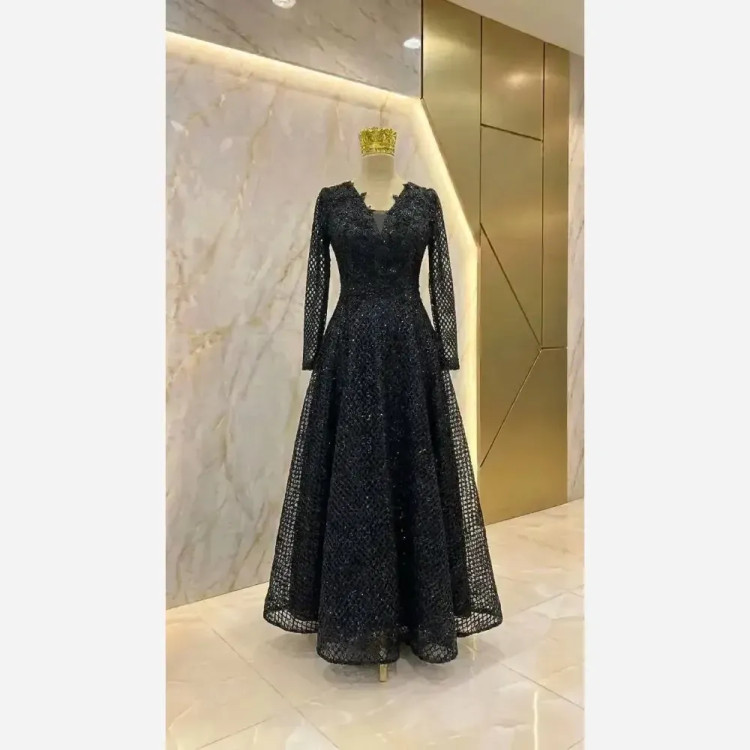 پیراهن مجلسی زنانه مدل زرین دانتل چمنی سنگدوزی شده سایز 40 تا 58