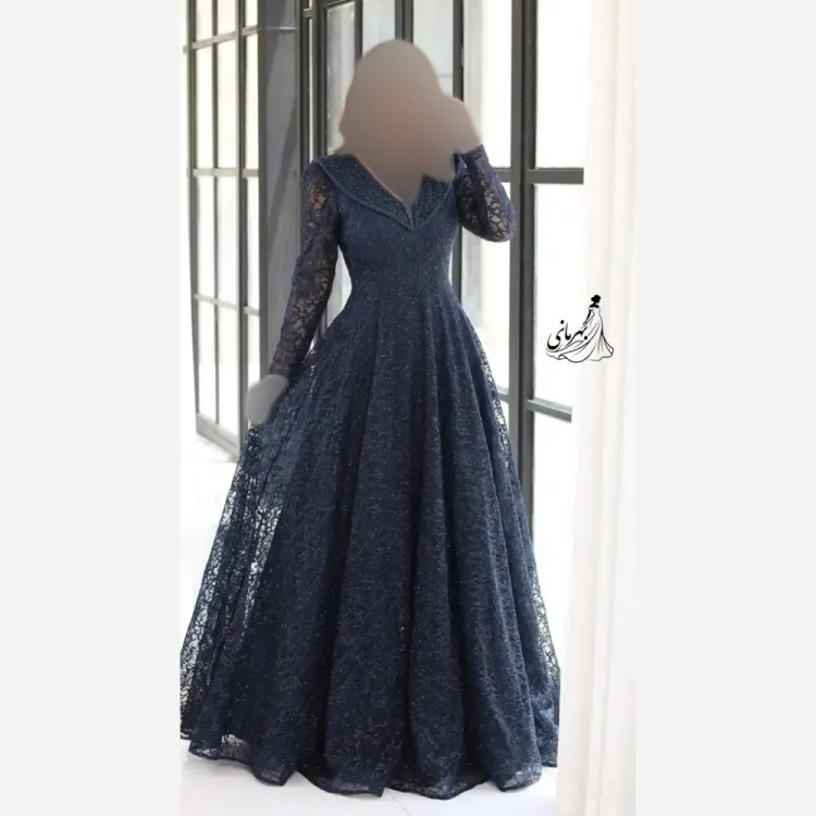 پیراهن مجلسی زنانه مدل سایه گیپور دانتل سنگدوزی شده کاپدار سایز 40 تا 52