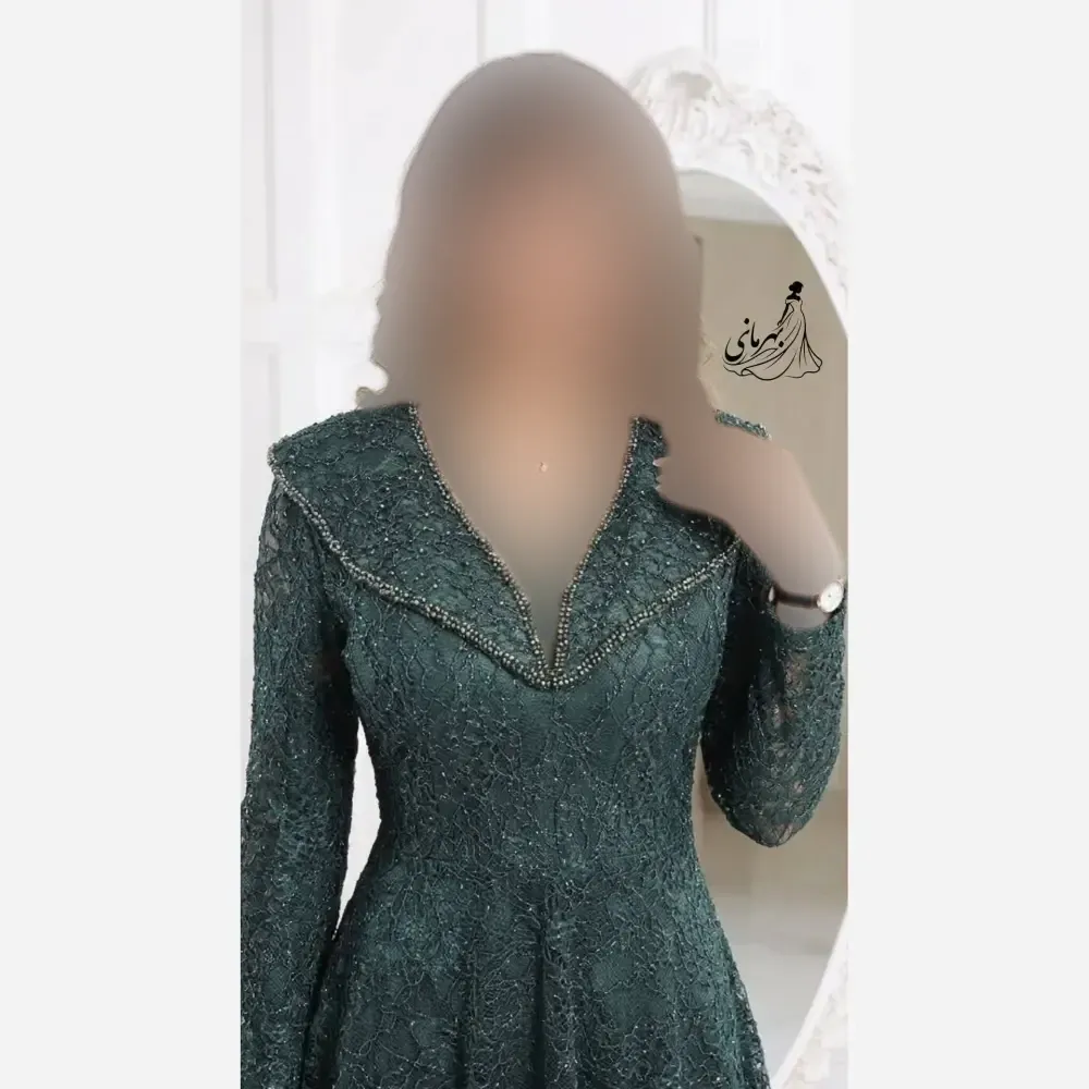 پیراهن مجلسی زنانه مدل سایه گیپور دانتل سنگدوزی شده کاپدار سایز 40 تا 52