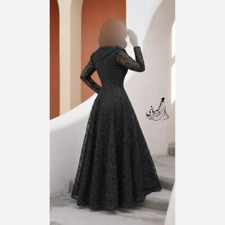 پیراهن مجلسی زنانه مدل سایه گیپور دانتل سنگدوزی شده کاپدار سایز 40 تا 52
