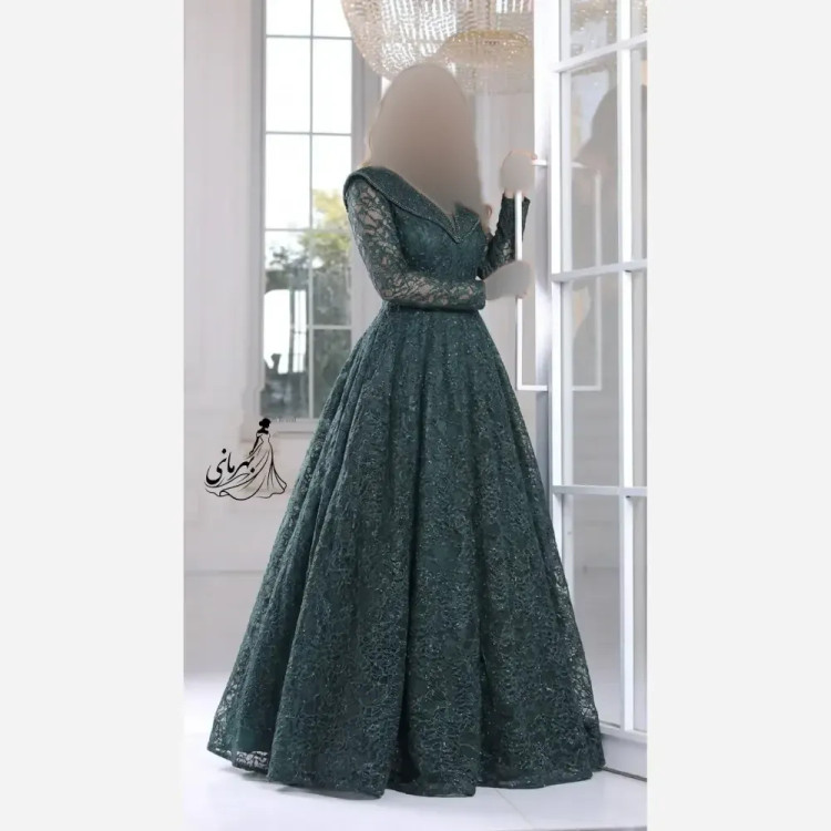 پیراهن مجلسی زنانه مدل سایه گیپور دانتل سنگدوزی شده کاپدار سایز 40 تا 52