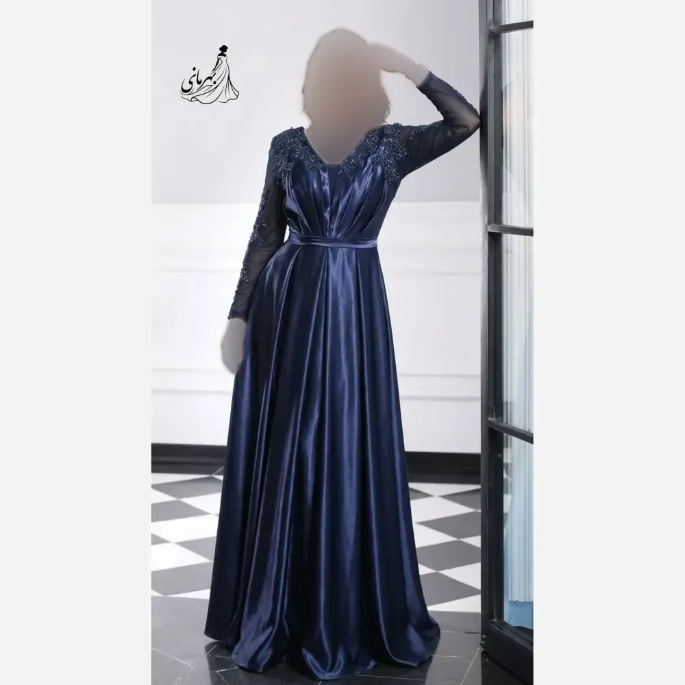 پیراهن مجلسی زنانه مدل شکوفه ساتن ال ایکس سنگدوزی شده سایز 42 تا 56
