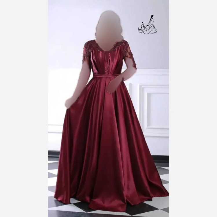 پیراهن مجلسی زنانه مدل شکوفه ساتن ال ایکس سنگدوزی شده سایز 42 تا 56