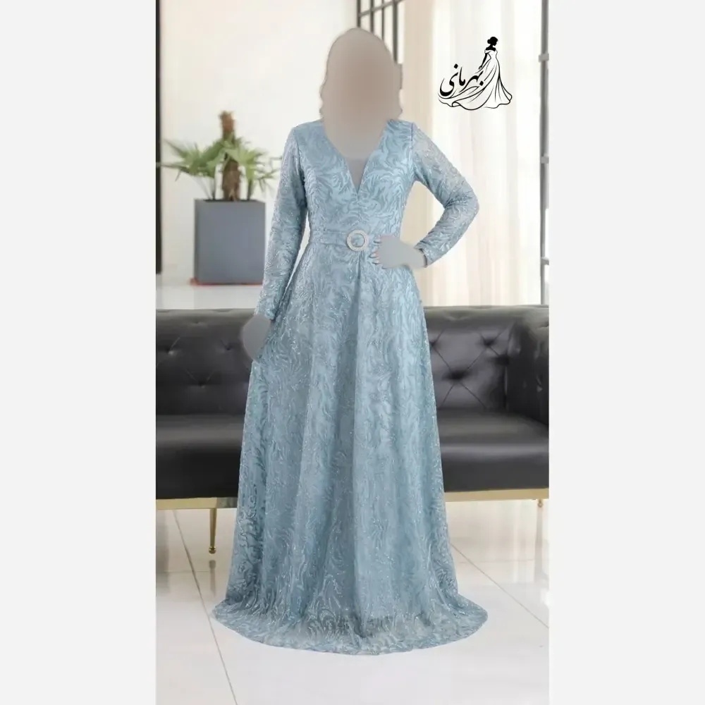 پیراهن مجلسی زنانه مدل سپیده جنس حریر شاین پفکی با کمربند سایز 44 تا 52