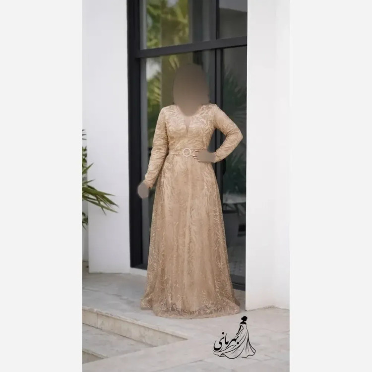 پیراهن مجلسی زنانه مدل سپیده جنس حریر شاین پفکی با کمربند سایز 44 تا 52