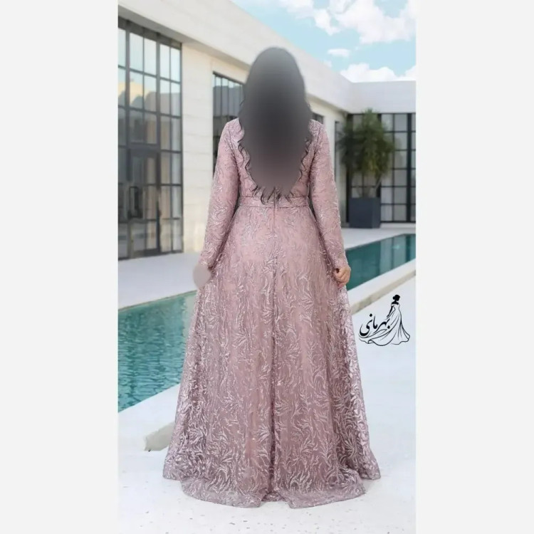 پیراهن مجلسی زنانه مدل سپیده جنس حریر شاین پفکی با کمربند سایز 44 تا 52