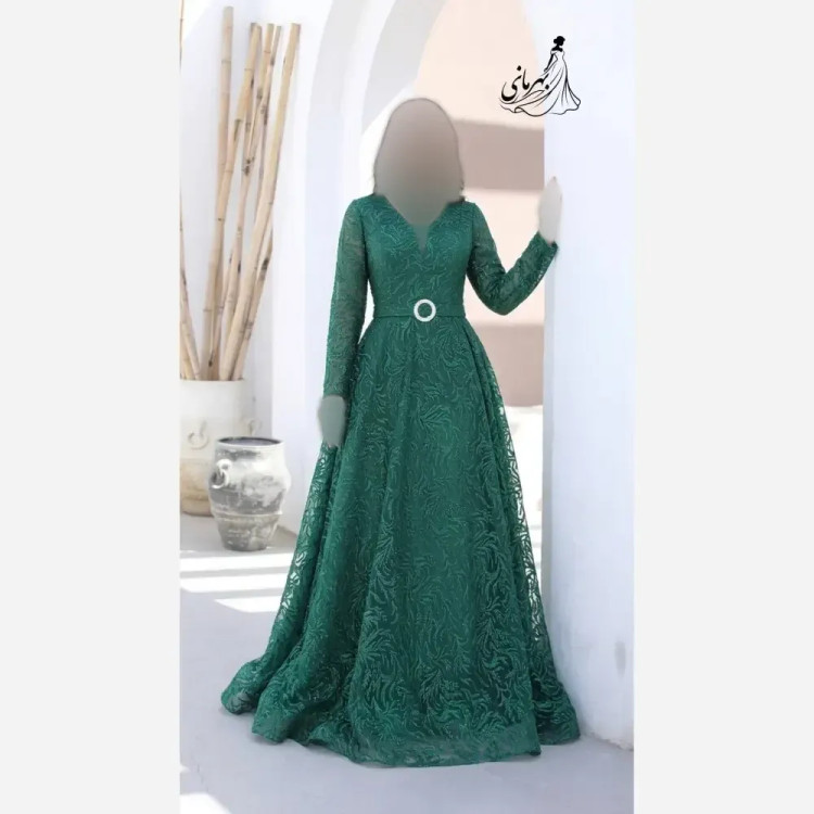 پیراهن مجلسی زنانه مدل سپیده جنس حریر شاین پفکی با کمربند سایز 44 تا 52