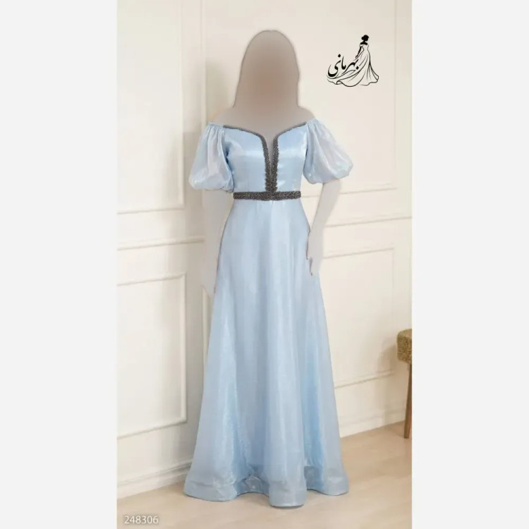 پیراهن مجلسی زنانه مدل سیندرالا عروسکی تور ارگانزا سنگدوزی شده با کاپ سینه