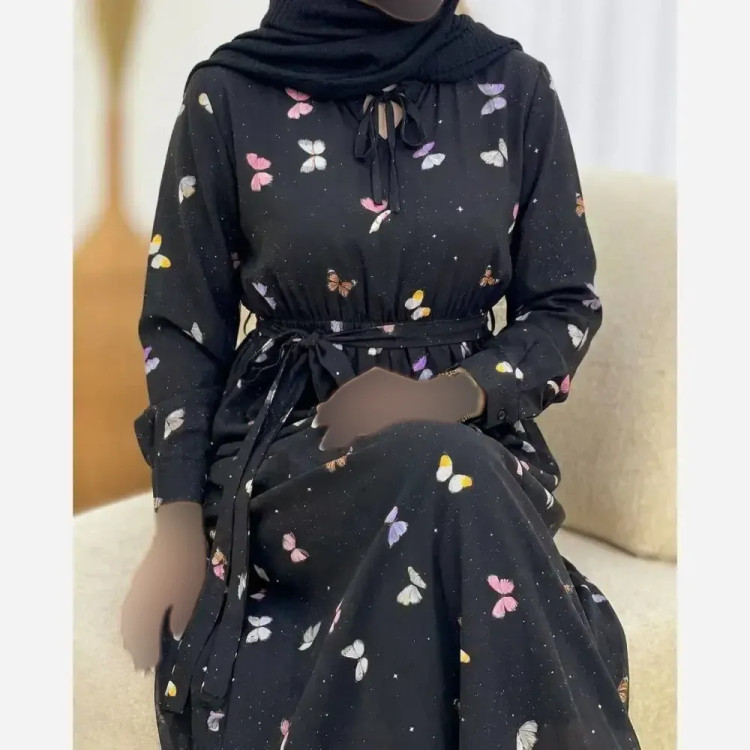 پیراهن زنانه مدل نازی جنس بوگاتی رنگ مشکی سایز فری 38 تا 46