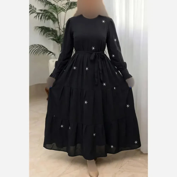 پیراهن زنانه مجلسی مدل ستاره جنس بوگاتی رنگ مشکی فری سایز 38 تا 46