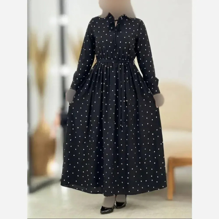 پیراهن زنانه طرح قلبی جنس بوگاتی فری سایز 38 تا 46 رنگ مشکی قلب سفید