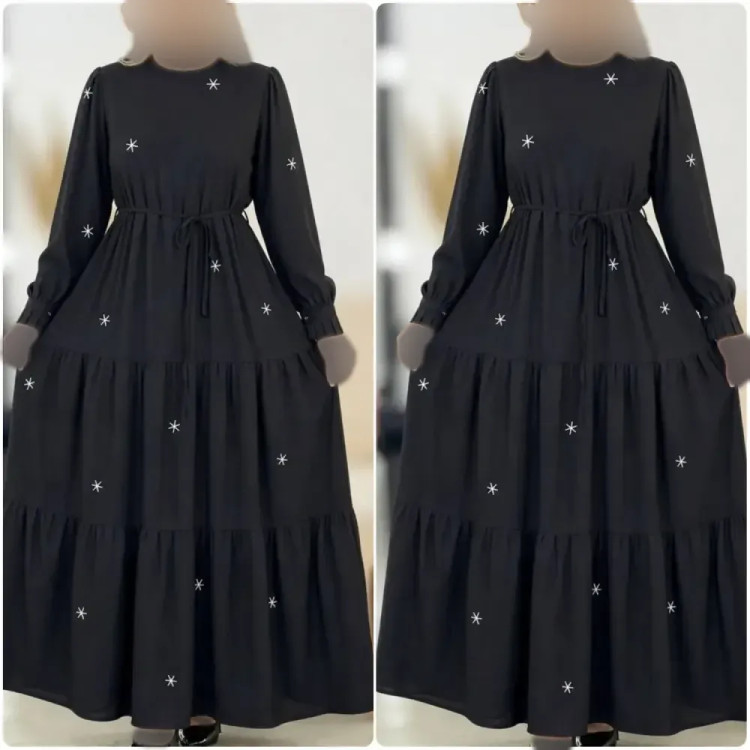 پیراهن زنانه مجلسی مشکی مدل ستاره جنس بوگاتی فری سایز 38 تا 46